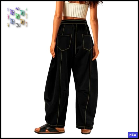 Wide Leg Palazzo Pants Baggy Casual Chic Lounge Drawstring Waist Comfort - Picture 2 of 7